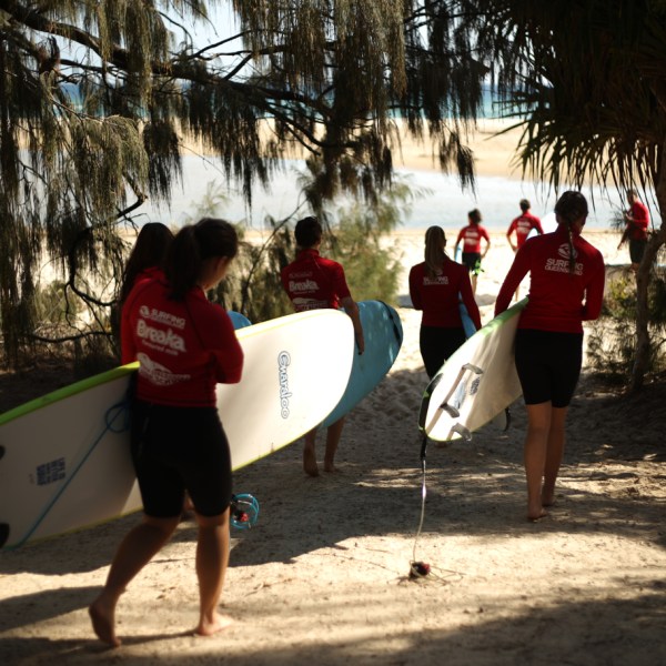 A group headed towards the beach to begin surfing